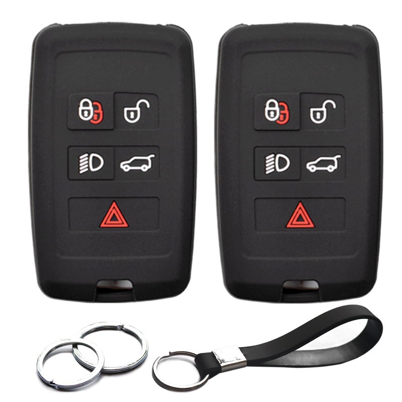 INFIPAR 2pcs Compatible with Land Rover Range Rover Evoque Sport Velar Defender 110 130 90 Discovery Sport Jaguar EPace FPace FType IPace XE XF XJ Key Fob Cover Case Key Chain Protector Holder