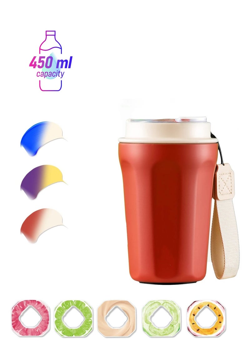 Air Flavoured Water Bottle With Straw & 5 Scent Flavoured Pods 450Ml Vacuum Insulated Metal Drinking Bottle Bpa Free & Leakproof Fruity Extract Ring 0 Sugar 0 Calorie  - Image 1