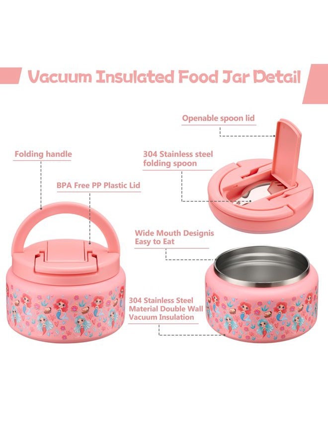 BABHAMNESS 13.5oz Soup Thermo for Hot Food Kids Insulated Vacuum Food Jar with Buckle Lid,Wide Mouth Leakproof Stainless Steel Lunch Container with Spoon-Mermaid - Image 2