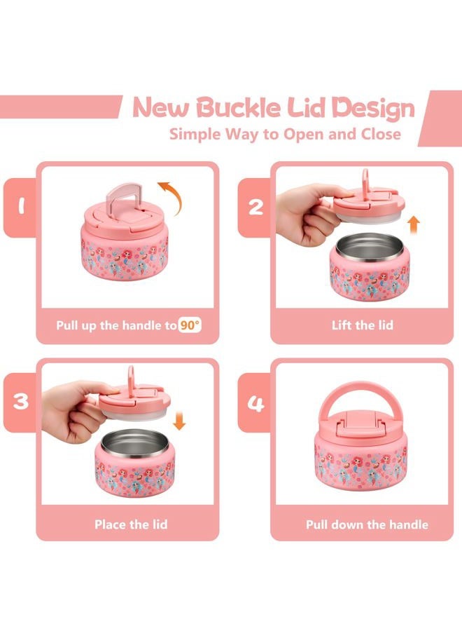 BABHAMNESS 13.5oz Soup Thermo for Hot Food Kids Insulated Vacuum Food Jar with Buckle Lid,Wide Mouth Leakproof Stainless Steel Lunch Container with Spoon-Mermaid - Image 4