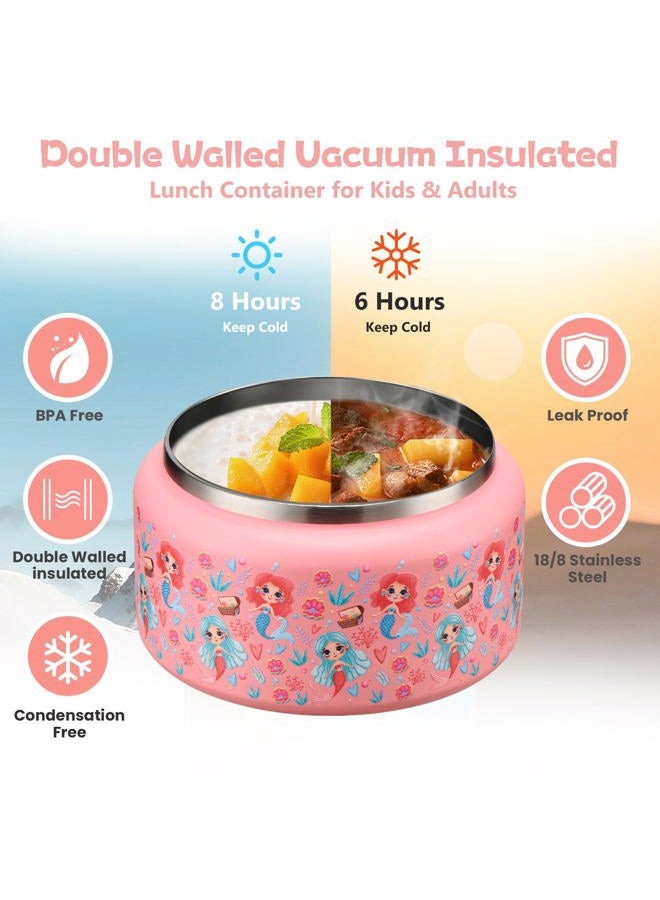 BABHAMNESS 13.5oz Soup Thermo for Hot Food Kids Insulated Vacuum Food Jar with Buckle Lid,Wide Mouth Leakproof Stainless Steel Lunch Container with Spoon-Mermaid - Image 5