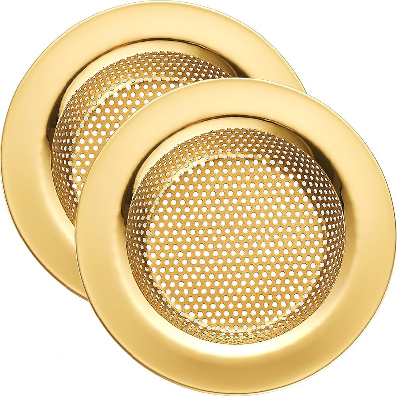 LASSHSWA Kitchen Sink Strainer Stainless Steel, Kitchen Sink Drain Strainer, Gold Sink Strainers for Kitchen Sinks with Large Wide Rim 4.5" Diameter (2 PCS) - Image 1
