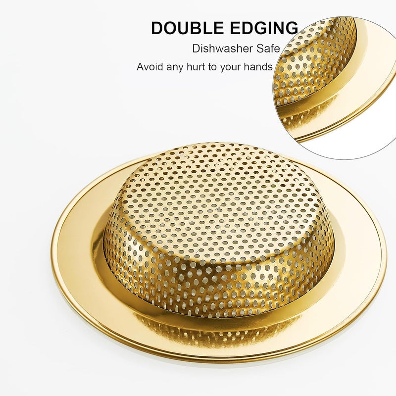 LASSHSWA Kitchen Sink Strainer Stainless Steel, Kitchen Sink Drain Strainer, Gold Sink Strainers for Kitchen Sinks with Large Wide Rim 4.5" Diameter (2 PCS) - Image 3
