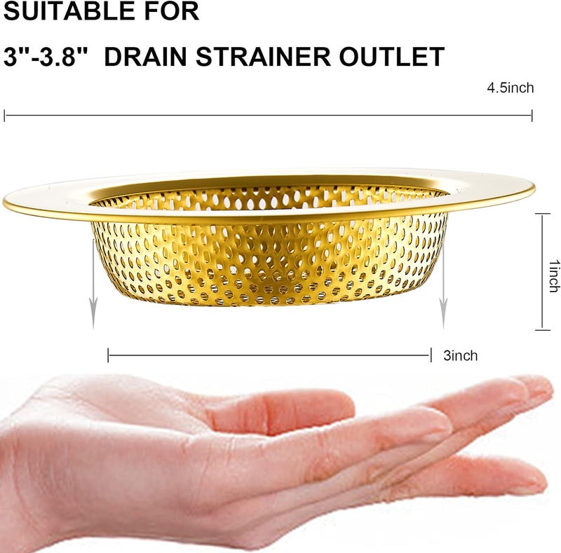 LASSHSWA Kitchen Sink Strainer Stainless Steel, Kitchen Sink Drain Strainer, Gold Sink Strainers for Kitchen Sinks with Large Wide Rim 4.5" Diameter (2 PCS) - Image 2