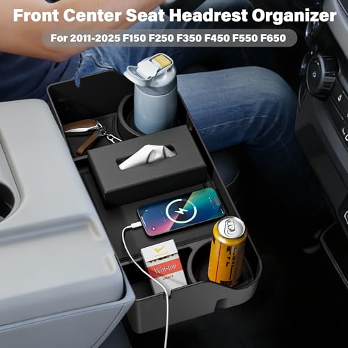 PICURA 2026 Upgraded Front Center Seat Headrest Organizer Compatible with 2011-2025 Ford F150 F250 F350 F450 F550 F650 Accessories Center Console Organizer Storage Tray(Jump Seat Console Only) - Image 5