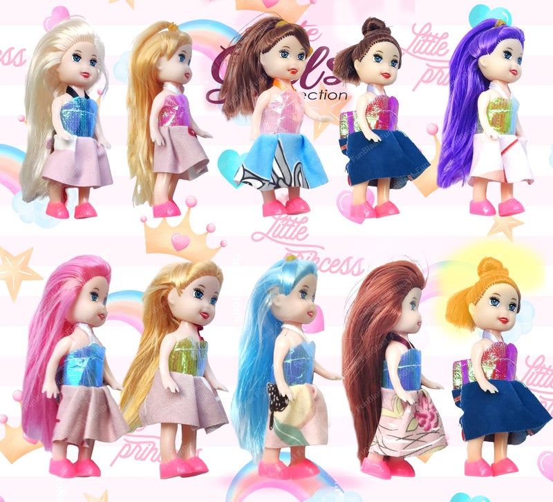 FunBlast Doll Toys for Kids, (Pack of 10 Pcs)- Small Doll for Girls- 10 CM Cute Realistic Dolls for Girls, Dolls for 3+ Years Girls (10Pcs, Multicolor) (Dress Color May Vary) - Image 3
