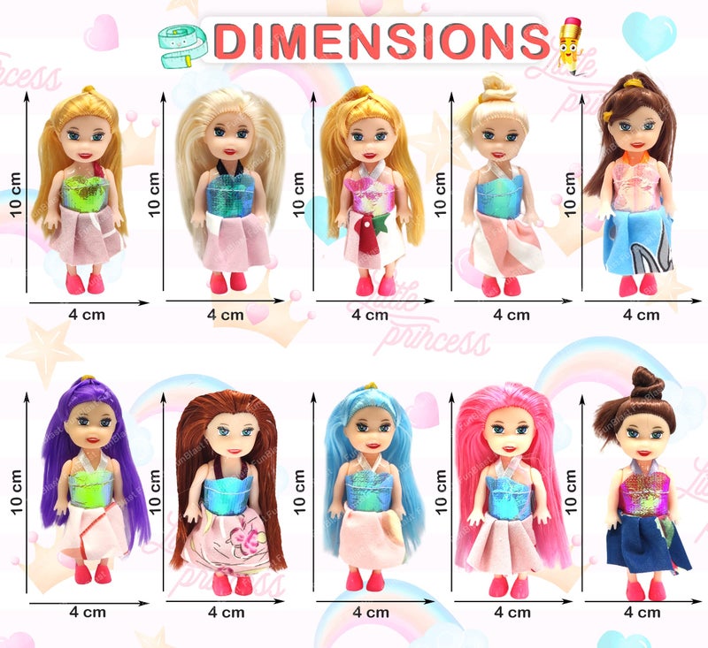 FunBlast Doll Toys for Kids, (Pack of 10 Pcs)- Small Doll for Girls- 10 CM Cute Realistic Dolls for Girls, Dolls for 3+ Years Girls (10Pcs, Multicolor) (Dress Color May Vary) - Image 2