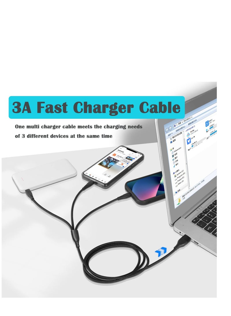 Excefore كابل شاحن متعدد، 1.2 متر من النايلون المضفر 5 في 1 كابل شحن سريع متعدد USB A/C، مع موصل شاحن متعدد Micro USB Type C، لأجهزة Apple وAndroid Galaxy وHuawei وSony وKindle وLG - Image 2