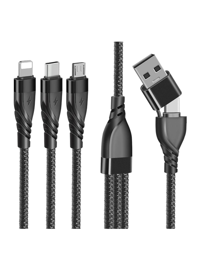 Excefore كابل شاحن متعدد، 1.2 متر من النايلون المضفر 5 في 1 كابل شحن سريع متعدد USB A/C، مع موصل شاحن متعدد Micro USB Type C، لأجهزة Apple وAndroid Galaxy وHuawei وSony وKindle وLG - Image 1
