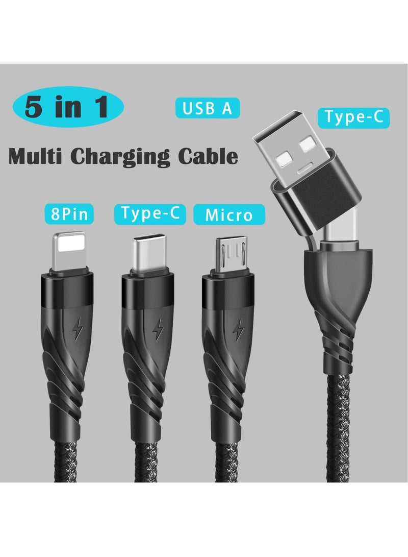 Excefore كابل شاحن متعدد، 1.2 متر من النايلون المضفر 5 في 1 كابل شحن سريع متعدد USB A/C، مع موصل شاحن متعدد Micro USB Type C، لأجهزة Apple وAndroid Galaxy وHuawei وSony وKindle وLG - Image 3