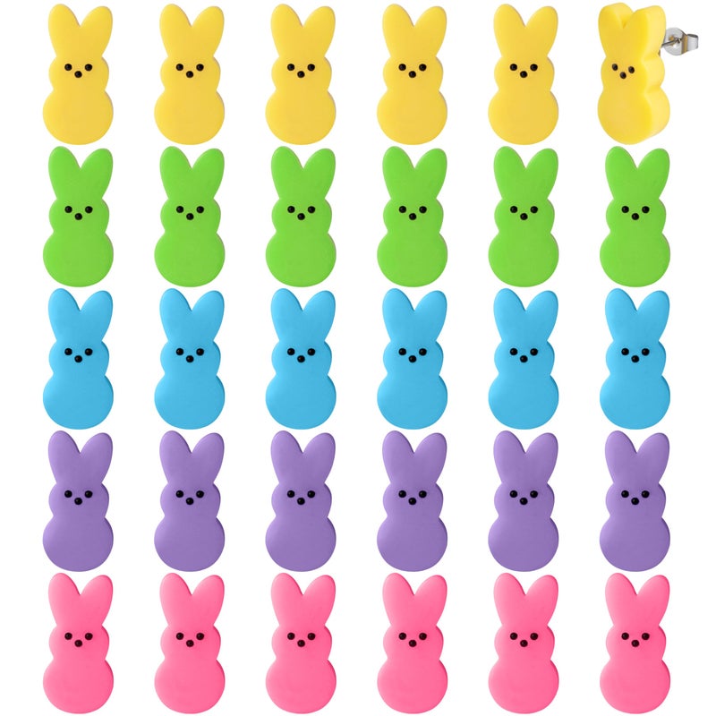 Xqumoi 30Pcs Easter Bunny Stud Earrings - Cute Rabbit Resin Stud Earrings with Hypoallergenic Stainless Steel Jewelry Small Colorful Candy Accessories Happy Easter Gift for Women (Style 1) - Image 1