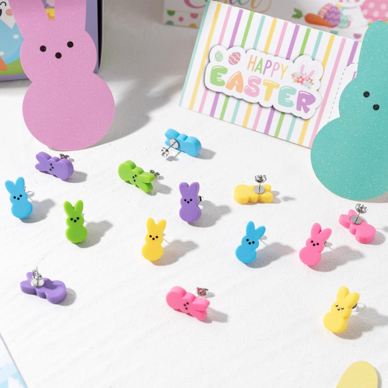 Xqumoi 30Pcs Easter Bunny Stud Earrings - Cute Rabbit Resin Stud Earrings with Hypoallergenic Stainless Steel Jewelry Small Colorful Candy Accessories Happy Easter Gift for Women (Style 1) - Image 3
