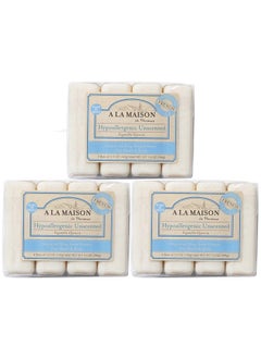 صابون A LA MAISON المضاد للحساسية وغير المعطر - صابون طبيعي مرطب لليدين مطحون ثلاث مرات على الطريقة الفرنسية (12 قطعة صابون، 3.5 أونصة)