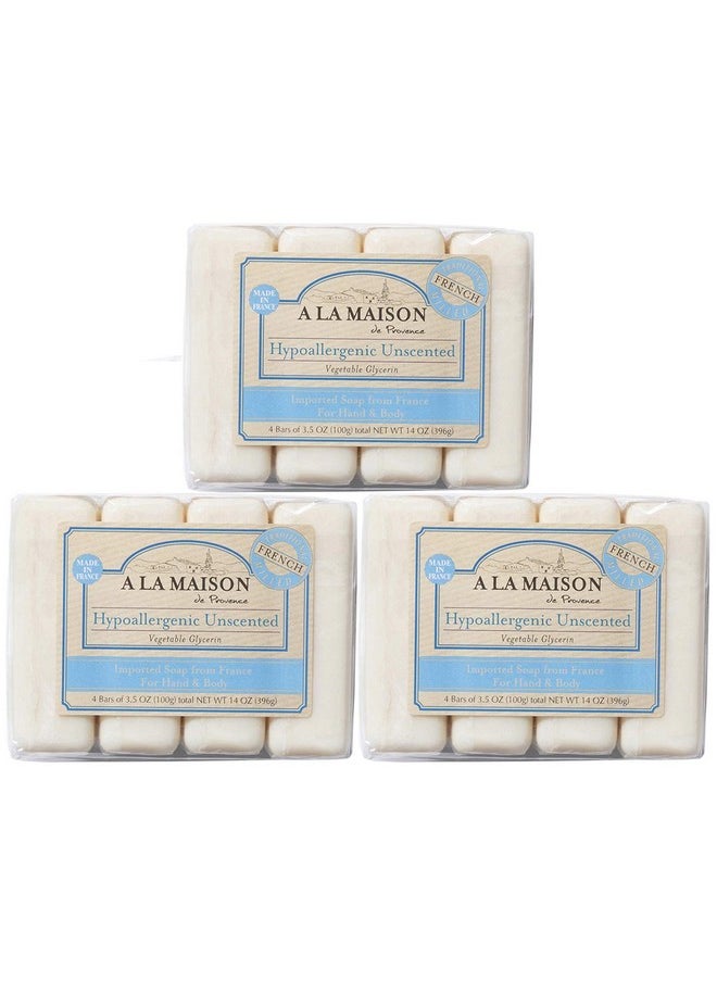 أ لا مايسون صابون A LA MAISON المضاد للحساسية وغير المعطر - صابون طبيعي مرطب لليدين مطحون ثلاث مرات على الطريقة الفرنسية (12 قطعة صابون، 3.5 أونصة)  - Image 1