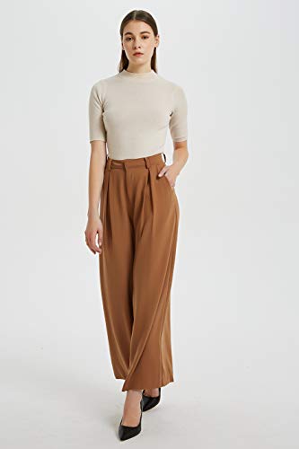 Tronjori Women High Waist Casual Wide Leg Long Palazzo Pants Trousers Regular Size(L,Brown Sugar) - Image 3