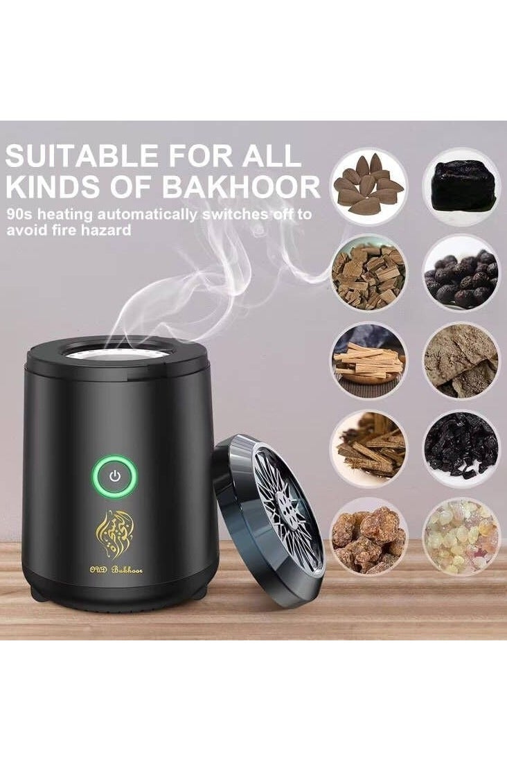 Oud Bakhoor Burner, Electric Incense Burner, USB Rechargeable Bukhoor Burner, Smart Portable Aroma Diffuser, Electronic Oud Burner for Home, Car, Office, Desert Camping, Premium Quality Rechargeable Incense Burner, Black - Image 4