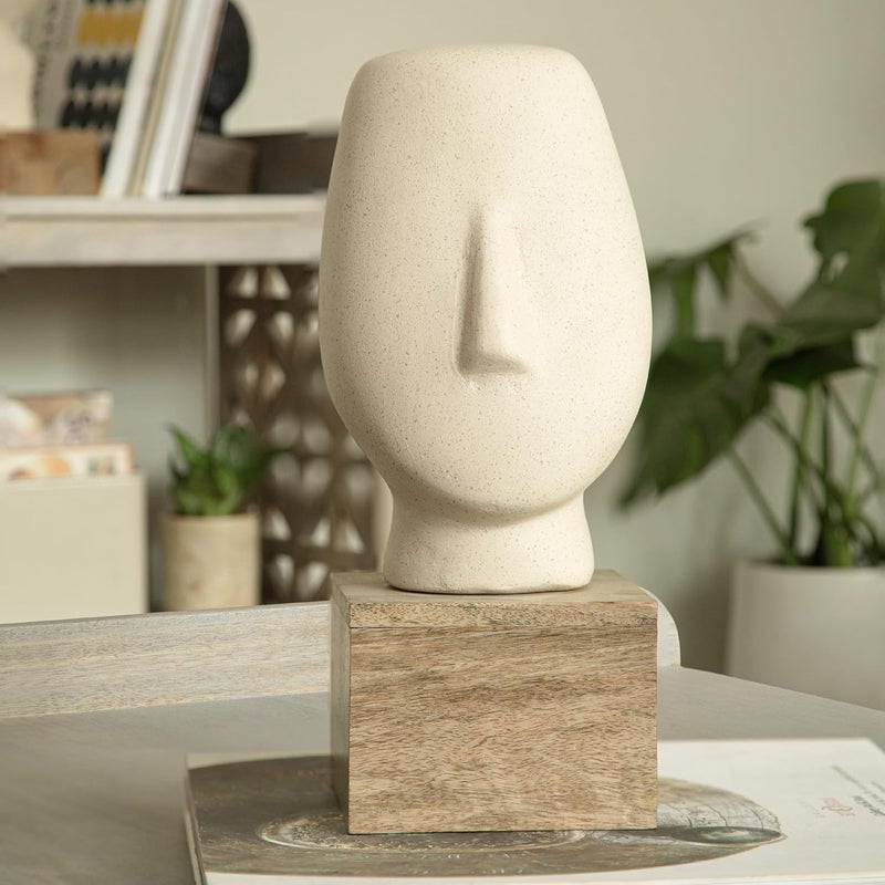 Ellementry Firm Face Ecomix Sculpture White Home Decor Showpiece Figurines Gifts for Living Room Bedroom Table Top Decoration Accessories Decorative Gifting Item for Any Occasion - Image 1