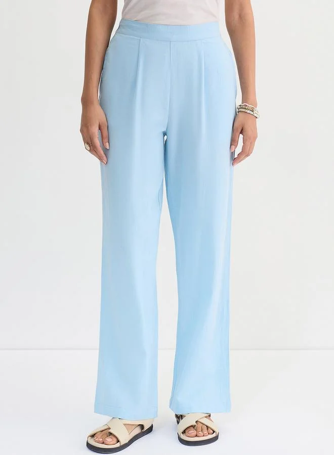 Femmella  Light Blue Cotton Linen Straight Pants for Women | Best Price UAE