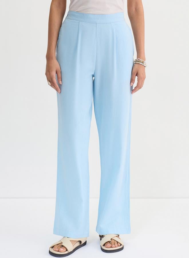 Femmella Light Blue Cotton Linen Straight Pants - Image 4