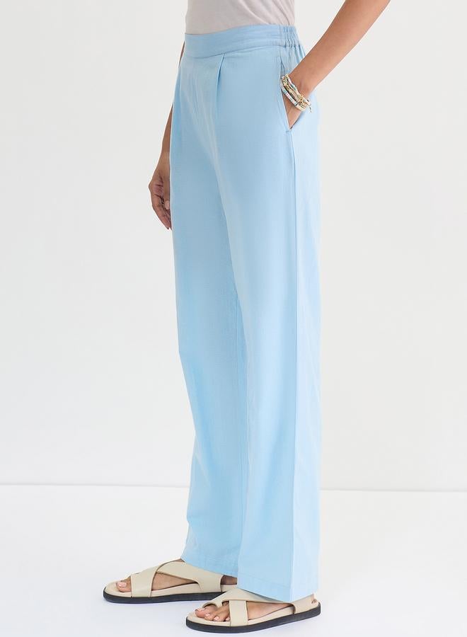 Femmella Light Blue Cotton Linen Straight Pants - Image 5