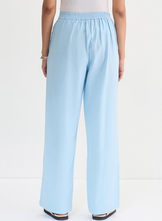 Femmella Light Blue Cotton Linen Straight Pants - Image 3