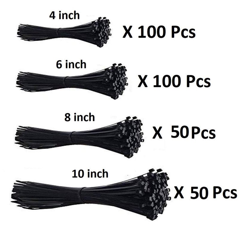ART IFACT 300 Pieces of Nylon Cable Tie Multilple Sizes Wire Organiser, Multiple Sizes, Black Cable Ties (Black Combo 2) - Image 2