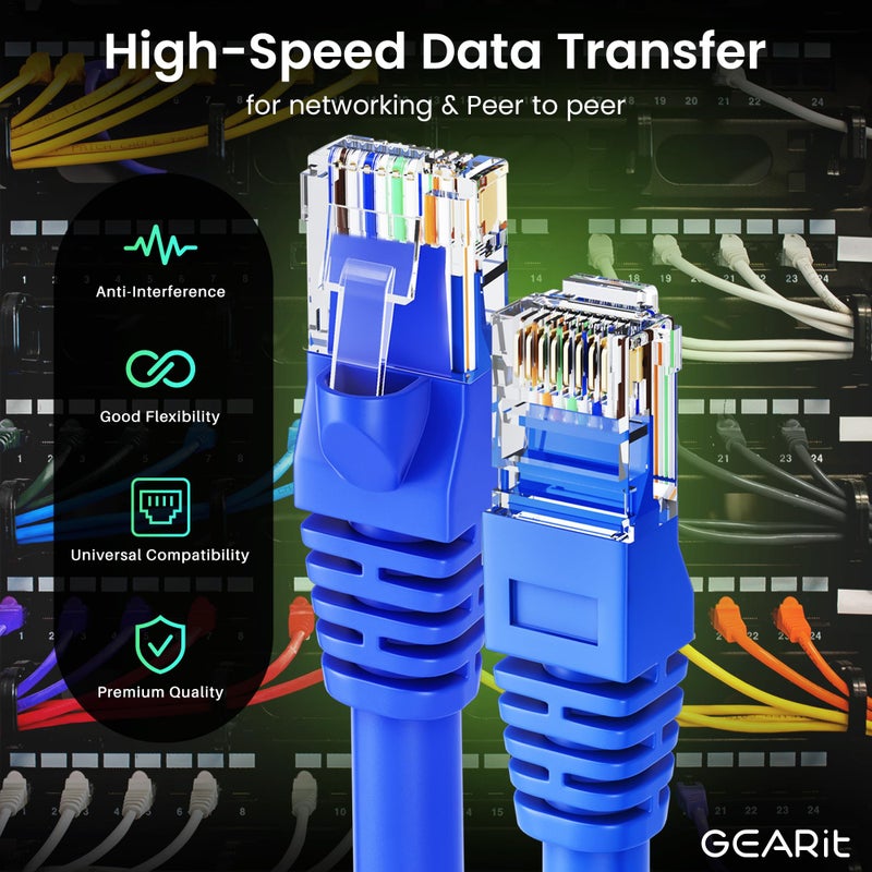 GEARit Cat 6 Ethernet Cable Pack - 10-Pack 2 ft Cat6 Ethernet Patch Cables | RJ45 Network Patch Cable, 10 Gbps Snagless Gold-Plated Connectors - Ethernet Cable Cat 6 for PC, TV, Router - Blue - Image 3