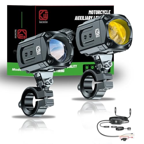 Kewig Motorcycle Auxiliary LED Light Kit Driving Spotlights White/Amber Fog Light with Mount Brackets Wire Harness Waterproof 60W Offroad Work Lights Compatible with Motorcycle J-eep Car Truck - Image 1