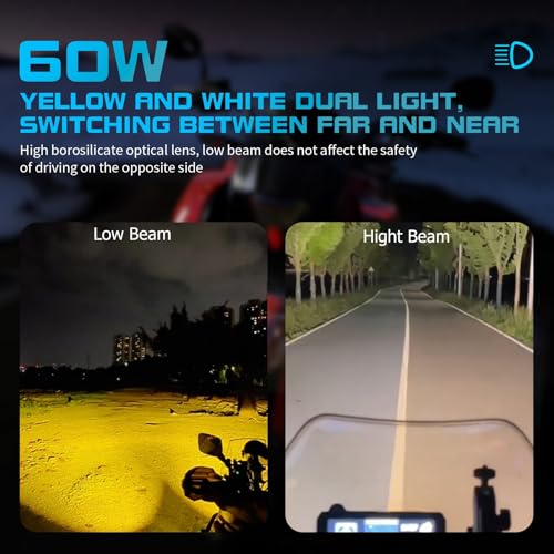 Kewig Motorcycle Auxiliary LED Light Kit Driving Spotlights White/Amber Fog Light with Mount Brackets Wire Harness Waterproof 60W Offroad Work Lights Compatible with Motorcycle J-eep Car Truck - Image 2