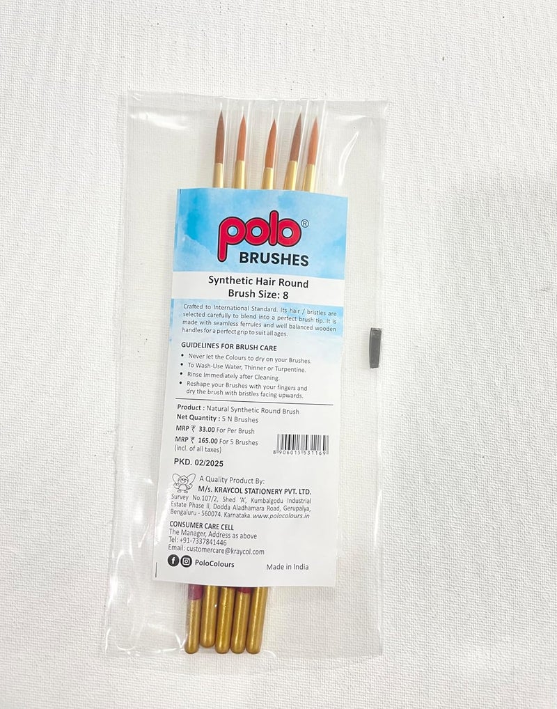 POLO فرش دائرية من الشعر الصناعي 8 | عبوة من 5 | مجموعة فرشاة رسم دقيقة ممتازة للفنانين، النماذج المصغرة، الرسم بالألوان المائية والأكريليك | شعيرات ناعمة لضربات سلسة ودقيقة - Image 2