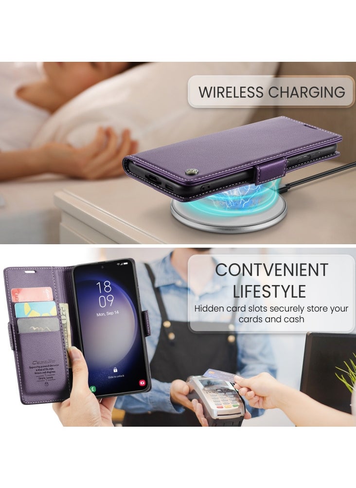 CaseMe - Flip Wallet Case For Samsung Galaxy S24 plus [RFID Blocking] PU Leather Wallet Flip Folio Case with Card Holder Kickstand Shockproof Phone Cover (Purple) - Image 1