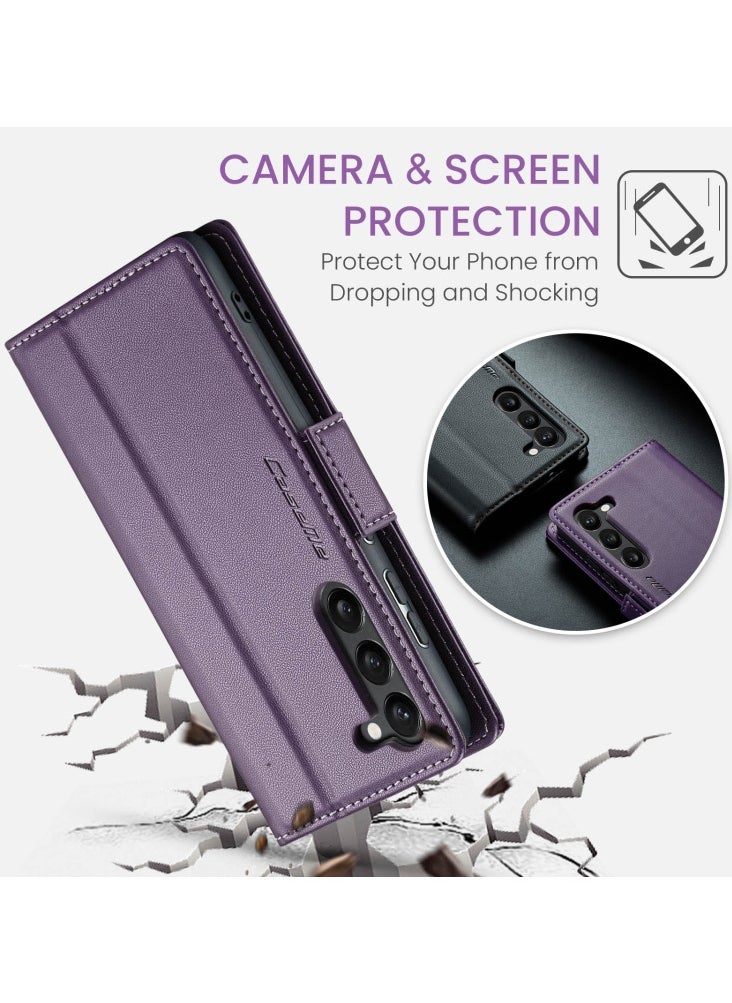 CaseMe - Flip Wallet Case For Samsung Galaxy S24 plus [RFID Blocking] PU Leather Wallet Flip Folio Case with Card Holder Kickstand Shockproof Phone Cover (Purple) - Image 1