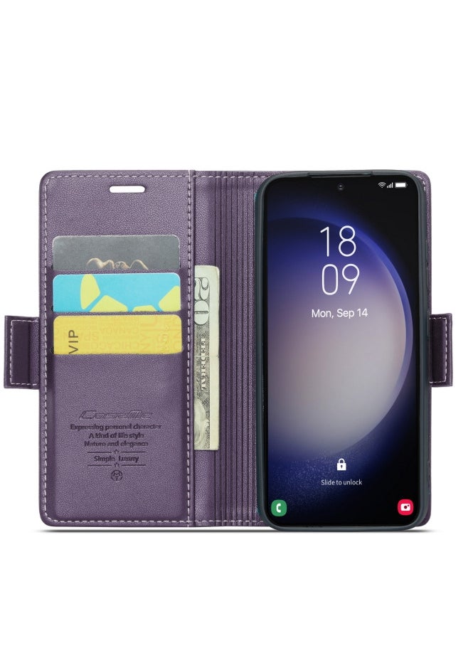 CaseMe - Flip Wallet Case For Samsung Galaxy S24 plus [RFID Blocking] PU Leather Wallet Flip Folio Case with Card Holder Kickstand Shockproof Phone Cover (Purple) - Image 1