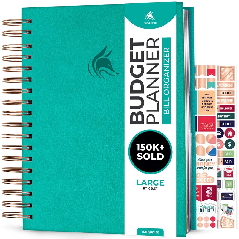 Clever Fox Budget Planner & Monthly Bill Organizer With Pockets. Expense Tracker, Budgeting Journal & Financial Book. Large, 8x9.5" (Turquoise) - Image 1