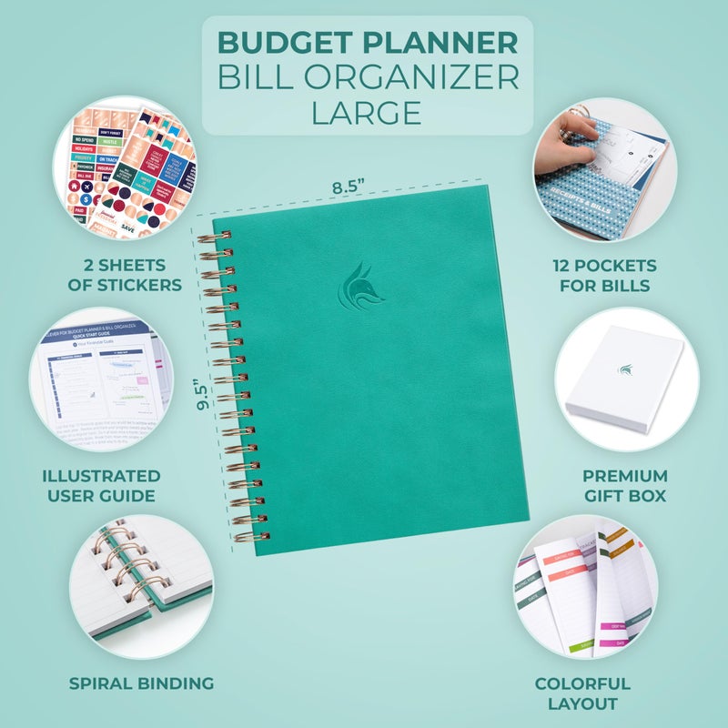 Clever Fox Budget Planner & Monthly Bill Organizer With Pockets. Expense Tracker, Budgeting Journal & Financial Book. Large, 8x9.5" (Turquoise) - Image 2