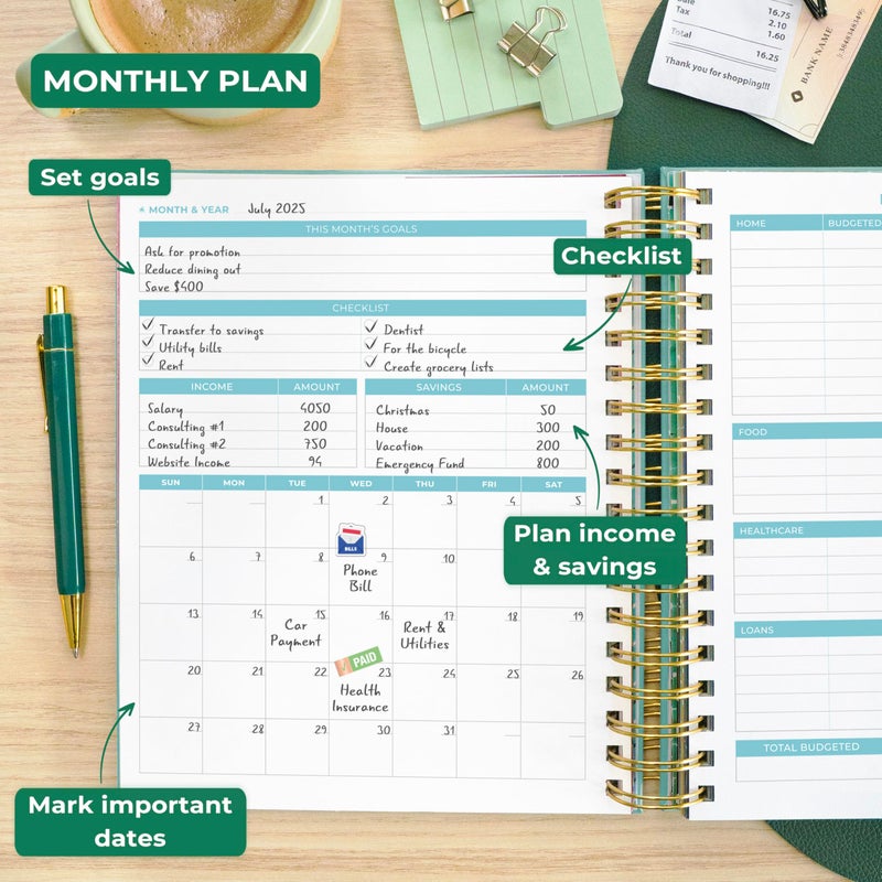Clever Fox Budget Planner & Monthly Bill Organizer With Pockets. Expense Tracker, Budgeting Journal & Financial Book. Large, 8x9.5" (Turquoise) - Image 3