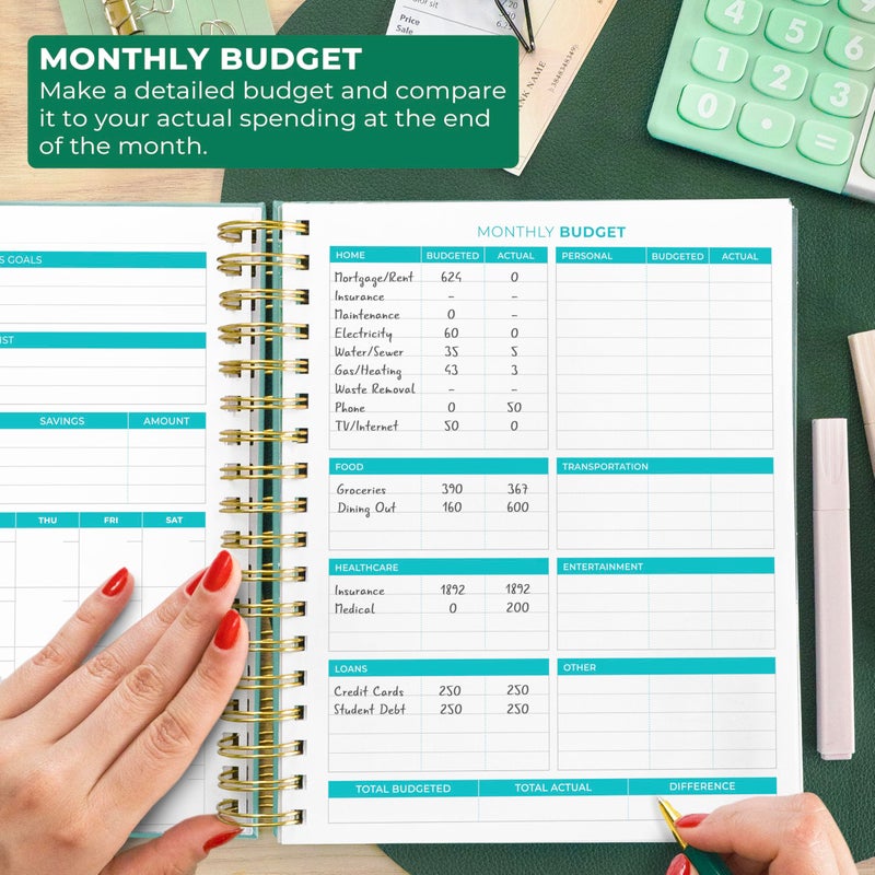 Clever Fox Budget Planner & Monthly Bill Organizer With Pockets. Expense Tracker, Budgeting Journal & Financial Book. Large, 8x9.5" (Turquoise) - Image 5