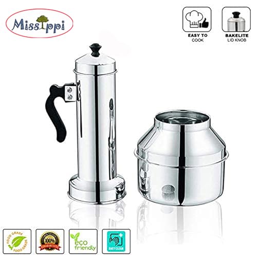 Missippi Stainless Steel Puttu Maker/Puttu Kudam with Steamer Plate,Steel Stick and Lid- 1 Unit - Long - 17.5 cm - Image 5