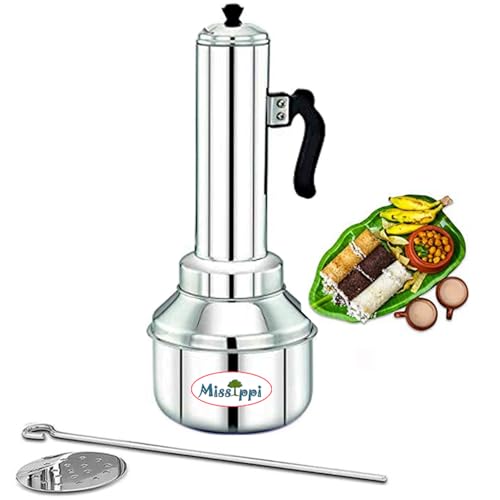 Missippi Stainless Steel Puttu Maker/Puttu Kudam with Steamer Plate,Steel Stick and Lid- 1 Unit - Long - 17.5 cm - Image 1