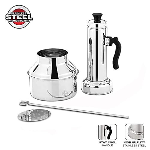 Missippi Stainless Steel Puttu Maker/Puttu Kudam with Steamer Plate,Steel Stick and Lid- 1 Unit - Long - 17.5 cm - Image 4