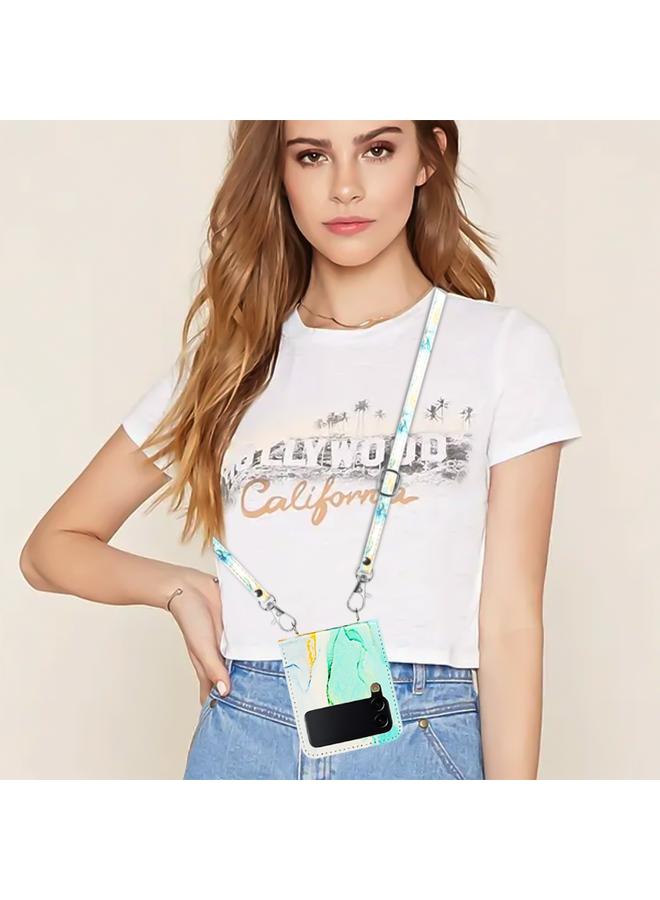 اس-توب جراب هاتف Samsung Galaxy Z Flip3 5G Crossbody مصنوع من الجلد بنمط رخامي - Image 5