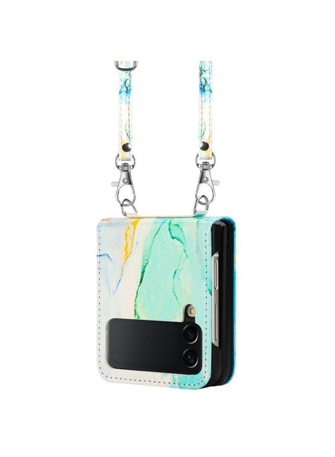 اس-توب جراب هاتف Samsung Galaxy Z Flip3 5G Crossbody مصنوع من الجلد بنمط رخامي - Image 2