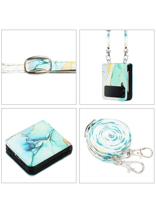 اس-توب جراب هاتف Samsung Galaxy Z Flip3 5G Crossbody مصنوع من الجلد بنمط رخامي - Image 3