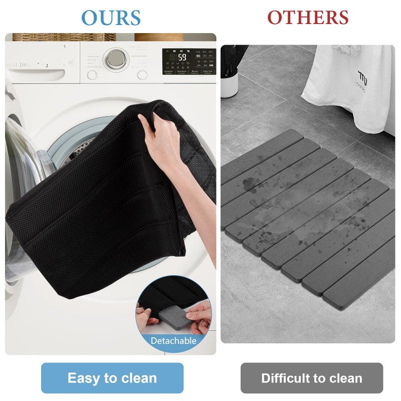 Heagoale Ultra Quick Drying Stone Bath Mat Diatomaceous Earth Shower Mat Non-Slip Foldable Dish Drying Mats for Bathroom Floor, Kitchen Counter, Pet, 23x15, Black - Image 3