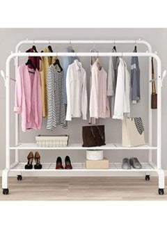 Sturdy Garment Rack Heavy Duty Double Pole Clothes Rail with Shoe Rack Shelf Coat Display Stand with 4 Wheels for Bedroom Office Entryway