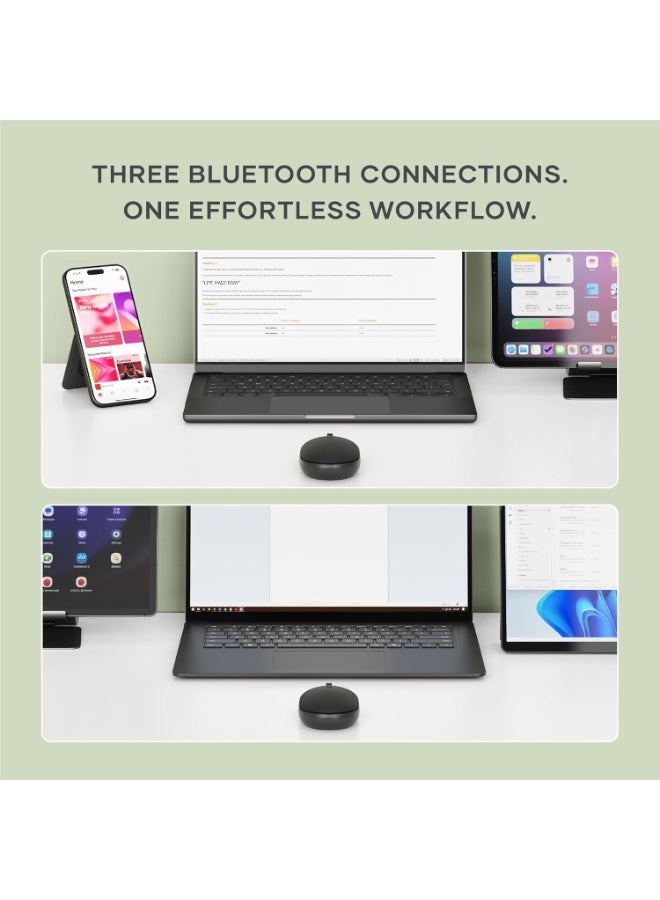 Sata فأرة بلوتوث أون ذي جو مع بطارية قابلة للشحن عبر USB C، تتصل بـ 3 أجهزة، فأرة لاسلكية مدمجة ومحمولة للابتوب، الكمبيوتر، التابلت - أسود - Image 3