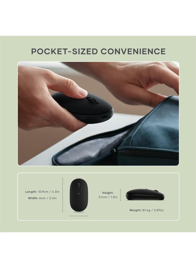 Sata فأرة بلوتوث أون ذي جو مع بطارية قابلة للشحن عبر USB C، تتصل بـ 3 أجهزة، فأرة لاسلكية مدمجة ومحمولة للابتوب، الكمبيوتر، التابلت - أسود - Image 5