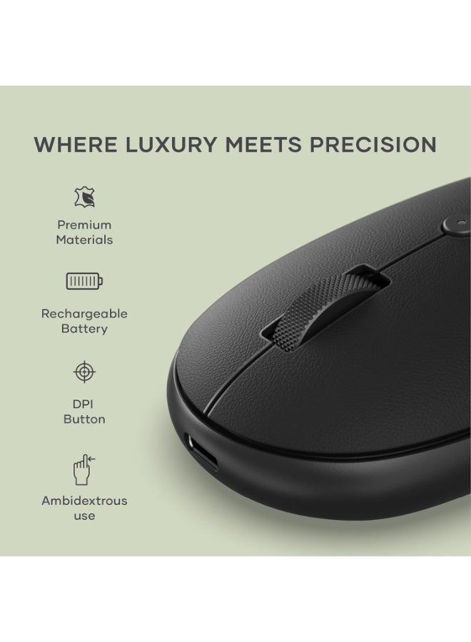 Sata فأرة بلوتوث أون ذي جو مع بطارية قابلة للشحن عبر USB C، تتصل بـ 3 أجهزة، فأرة لاسلكية مدمجة ومحمولة للابتوب، الكمبيوتر، التابلت - أسود - Image 2