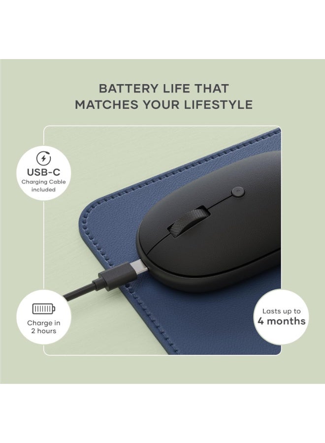 Sata فأرة بلوتوث أون ذي جو مع بطارية قابلة للشحن عبر USB C، تتصل بـ 3 أجهزة، فأرة لاسلكية مدمجة ومحمولة للابتوب، الكمبيوتر، التابلت - أسود - Image 4