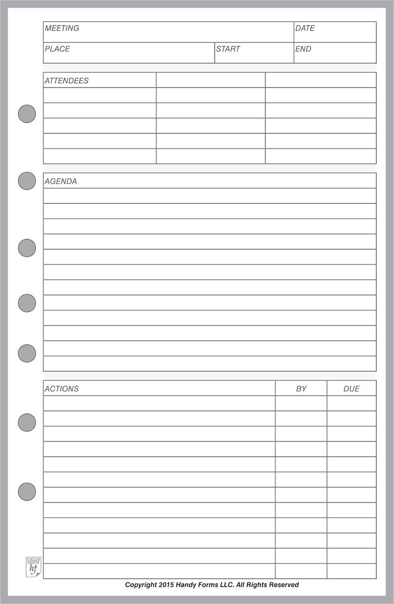 Handy Forms Classic Size Meeting Manager, Sized and Punched with 7 Holes for 7-Ring Notebooks Such as Franklin, etc. (5.5" x 8.5") - Image 1